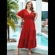 thumbnail image 4 of Vestido Informal de Lunares para Mujer, Talla Grande, de Verano, Corta, Cuello en V, Holgado, Escalonado Rojo 4XL, 4 of 9