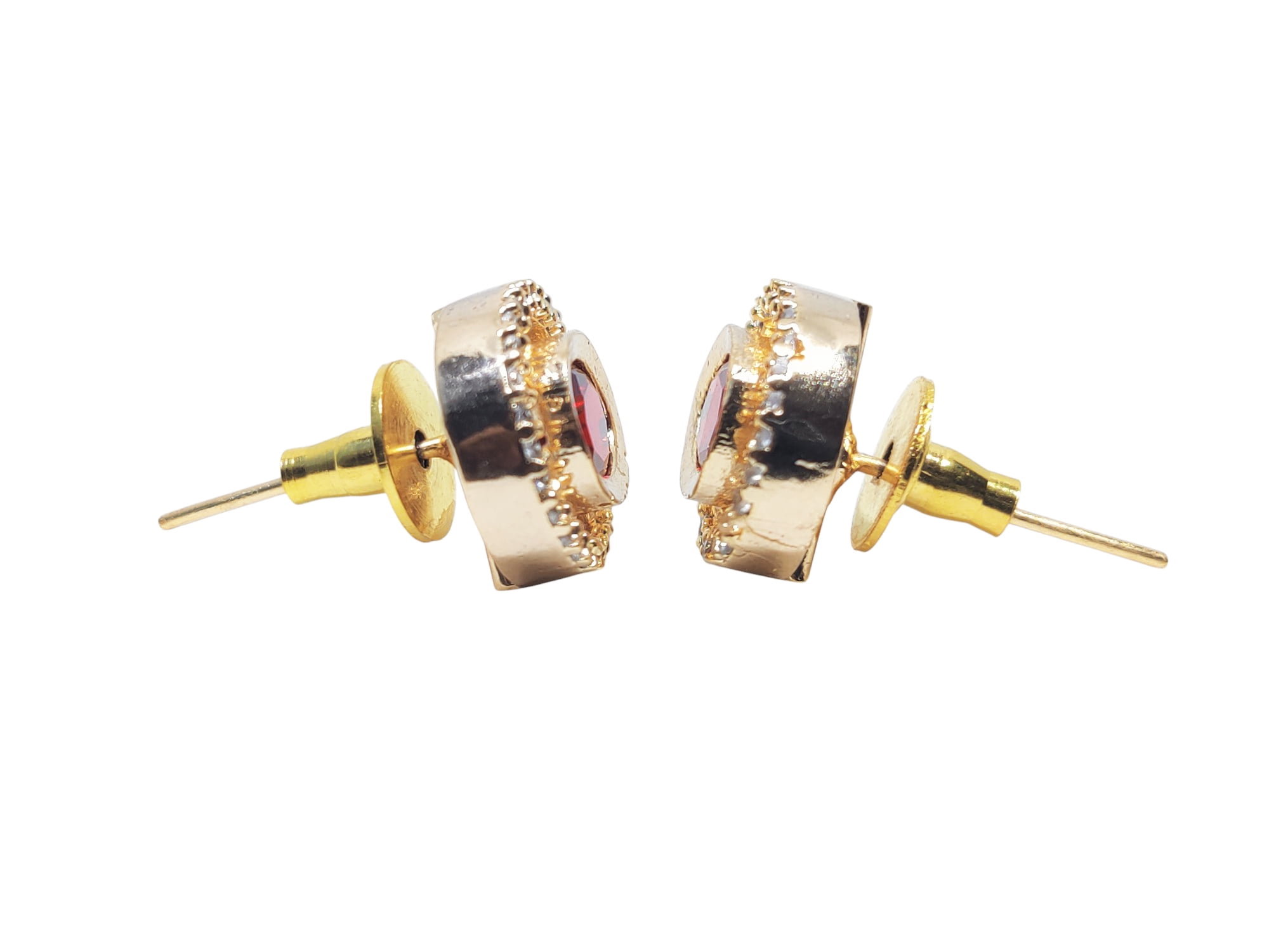 Juhi Jewels Gold Tone Brass Stud Earrings for Women – Green Crystal Gem with Clear Crystal Halo, Anti-Tarnish Fashion Jewelry