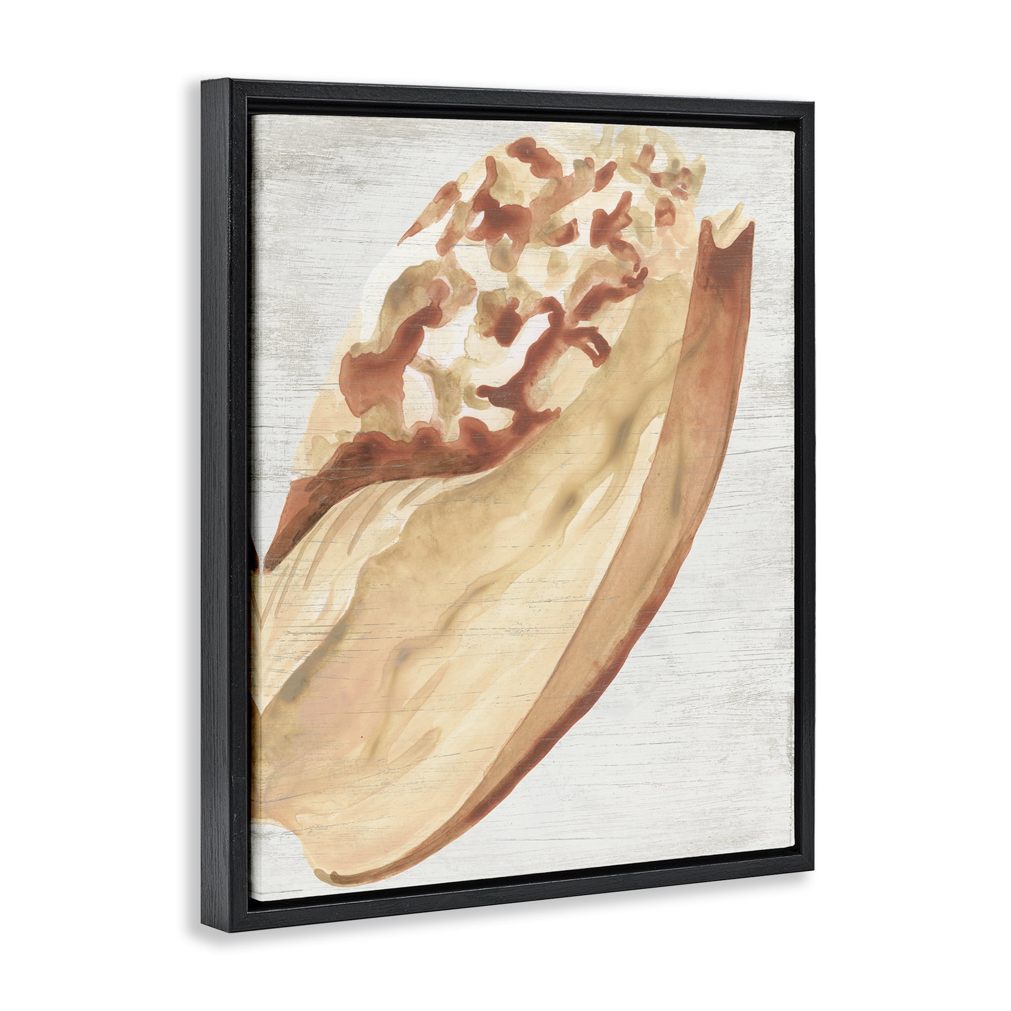 Stupell Industries Rustic Beige Shell Nautical & Beach Painting Black Floater Framed Canvas Art Print Wall Art, 25 x 31