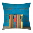 thumbnail image 1 of Bookshelf Throw Pillow Cushion Cover, Cute Row of Nostalgic Books front of Grungy Blue Toned Paint Wooden Wall Photo, Decorative Square Accent Pillow Case, 24" X 24", Multicolor, by Ambesonne, 1 of 2