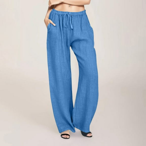 Wide Pants Waist Long Drawstring Casual Elastic Women Leg Solid Cotton Pants Woman Capri Pants For Summer