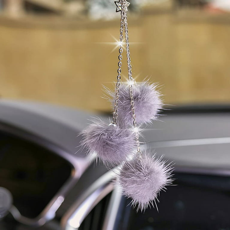 Car Bling Rear View Mirror Hanging Accessories for Women & Men, Rhinestones  Diamond Love Heart and Black Plush Ball Crystal Sun Catcher Lucky Ornament