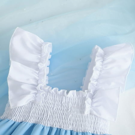 

PEASKJP Sun Dresses Toddler Girls Short Sleeve Floral Embroidery Tulle Ruffles Princess Dress Strappy Flowy Wedding Party Evening Formal Dresses Blue 18-24 Months