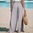 thumbnail image 4 of Bovemsi Casual Pants for Women Womens Wide Leg High Waisted Adjustable Tie Knot Flowy Trousers Beach Palazzo Casual Wide Leg Trousers with Pockets, 4 of 5