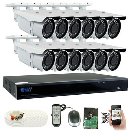 - GW 16 Channel 5MP 1920P Complete Security Camera System w/ 12 5MP CCTV 2.8-12mm Varifocal Zoom Outdoor Cameras, 8CH 2TB DVR Surveillance Kit, up to 196ft Night Vision