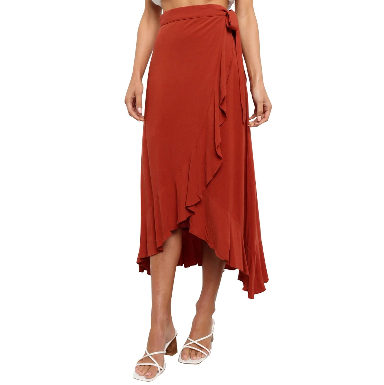 iOPQO womens dresses Self Group High And Low Side Slit Ruffle Hem