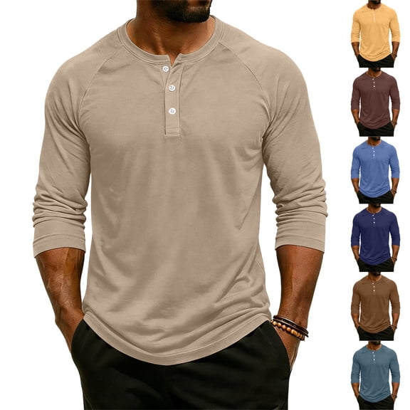 Hearthz Summer Mens Henley Shirt Raglan 3/4 Sleeve Jersey Baseball T-Shirts Casual Workout Big and Tall Men Graphic T Shirts