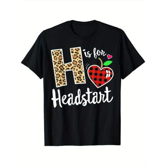 Womens Headstart Teacher Graphic Tee Leopard T Shirt Tops Cotton Short Sleeve Round Neck Black S-5XL