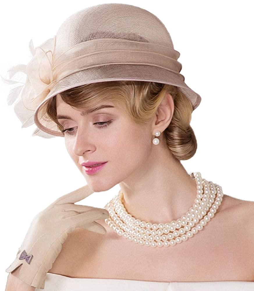 Women Dress Church Cloche Hat Flower 