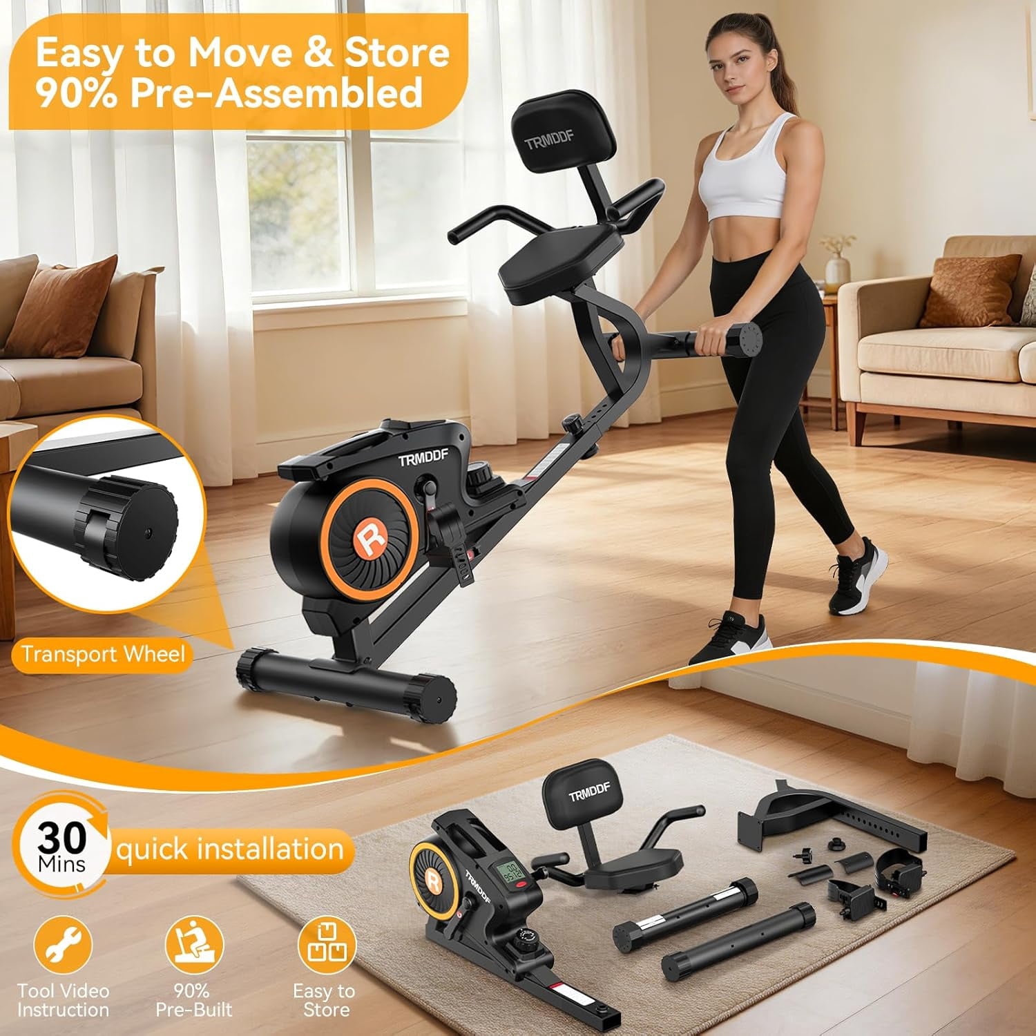 LNOW Recumbent Exercise Bike Stationary Belt Drive Indoor Cycling Bikes for Home Cardio Workout Training