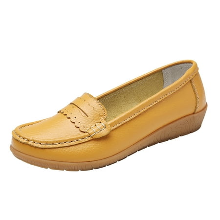 KIJBLAE Women s Loafers Comfortable Slip On Flats Shoes Breathable Soft Sole Driving Walking Shoes Yellow 41