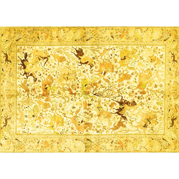 Ahgly Company Machine Washable Indoor Rectangle Persian Yellow Traditional Area Rugs, 5' x 7'