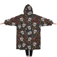 thumbnail image 2 of Oversized Wearable Blanket Hoodie,Colorful Skull Flower Pattern Sherpa Blanket Hoodie with Super Pockets,Super Warm Fuzzy Pullover for Women & Men, 2 of 6