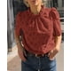 thumbnail image 3 of Blusa PRETTYGARDEN de verano bordada con ojales para mujer, marrón y rojo, 3 of 7