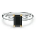 thumbnail image 3 of Gem Stone King 925 Silver and 10K Yellow Gold Black Onyx Engagement Ring for Women | 0.56 Cttw | Octagon 6X4MM | Gemstone December Birthstone | Size 9, 3 of 6