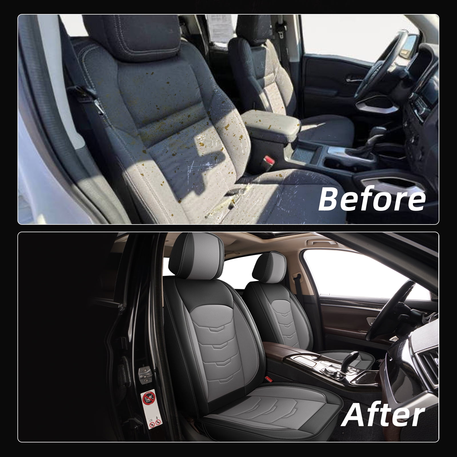 LAONNVIR Full Set Car Seat Cover Fit for Honda CR-V 2007-2024 2025: Faux Leather Seat Cushion with Lumbar Support Waterproof Seat Protector Compatible Airbag,Grey 5 Seat