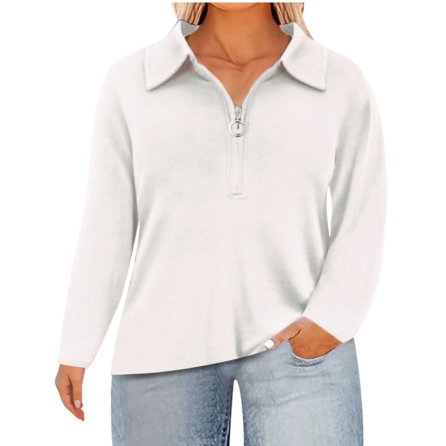 cfhntfmh Sweatshirt for Women Trendy Half Zipped Collared Solid Color Basic Tops Oversized Long Sleeve Fall Pullovers