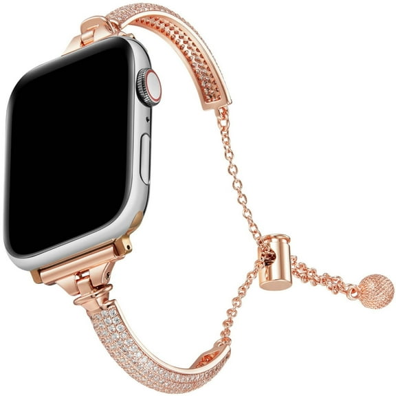 Full Rhinestone U-Shape Bracelet Bands for Apple Watch 49 46 45 44 42 41 40 38 mm, Diamond Texture Ball Charm Strap with Adjustable Clasp Compatible with iWatch Series 10 9 8 7 6 5 4 3 2 SE Ultra