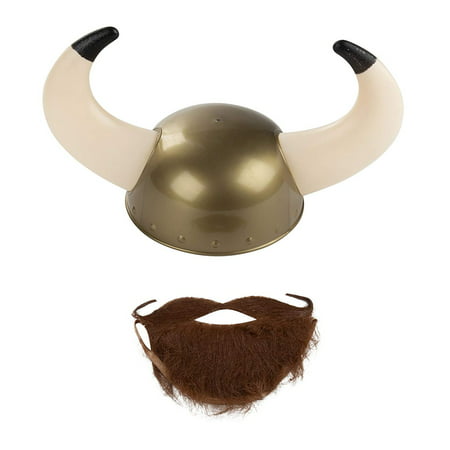 Viking Helmet and Beard - 2-Pack Warrior Adult Party Hat Halloween Costume Accessory, Theme Birthday
