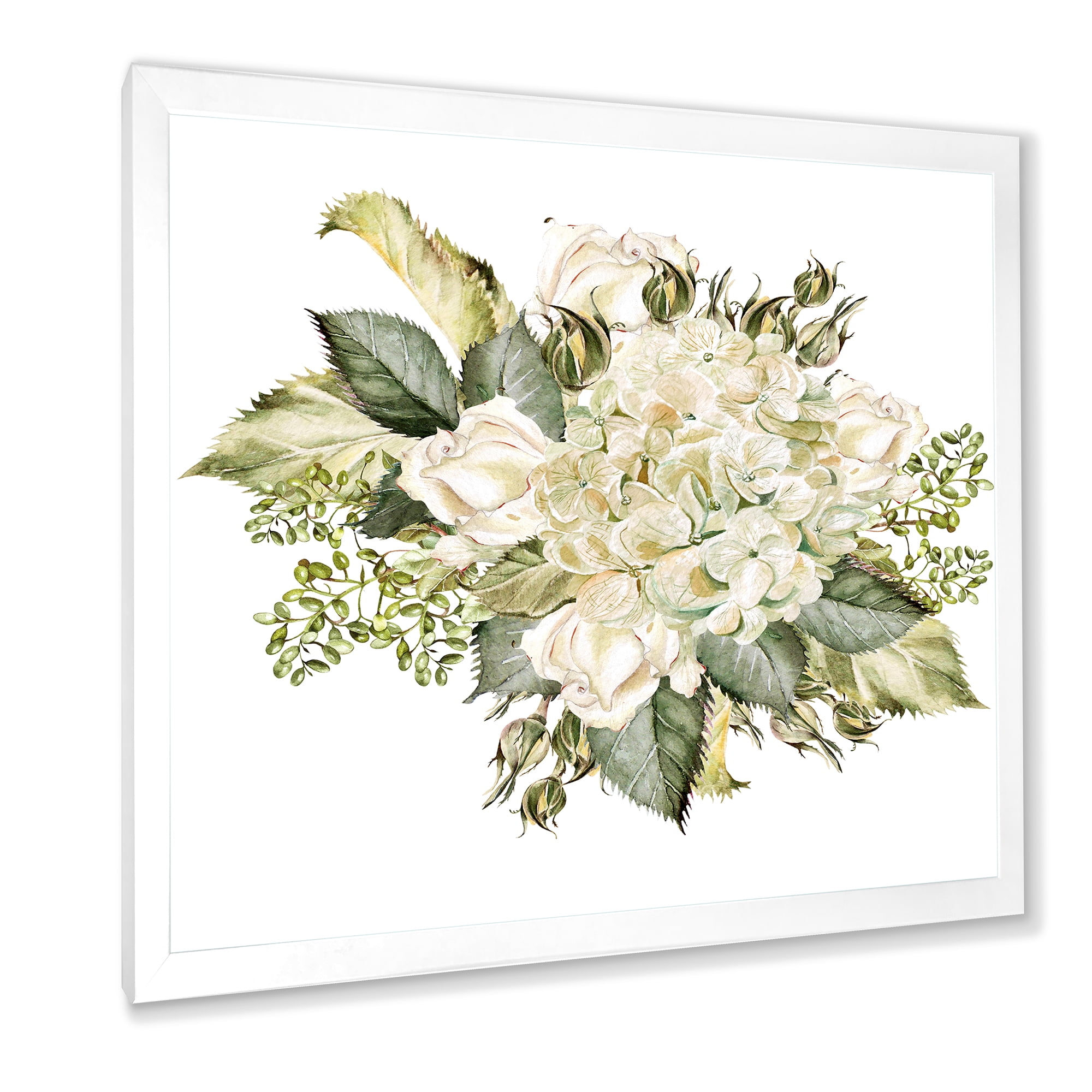 Designart 'Beautiful Bouquet With Roses and Hudrangea' Farmhouse Framed Art Print