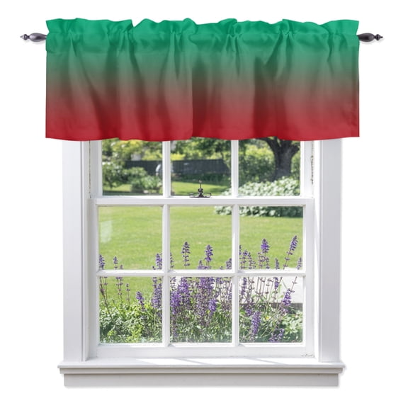 Green Red Valances for Windows, Gradient Valance Window Treatment Rod Pocket Short Curtains Valances for Kitchen Bathroom 42"W x 12"L