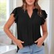 thumbnail image 4 of Camiseta de Corta con Cuello en V y Estampado de Hojas de para Mujer, Color Liso, Talla XXL, Negra, 4 of 9