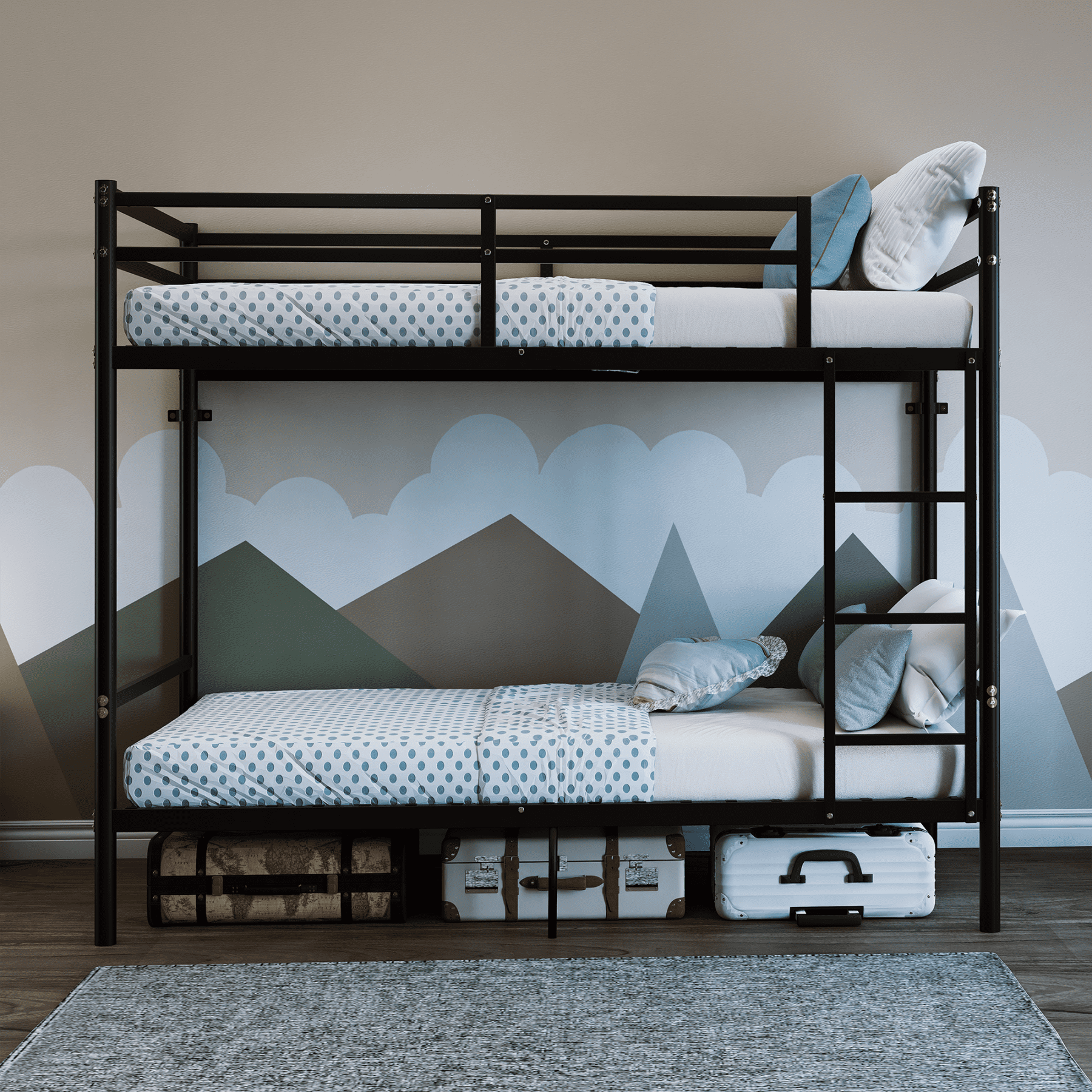 Leumius Metal Bunk Bed Twin Over Twin,Heavy Duty Steel Bunk Beds with Ladder & Full Guardrail,Black