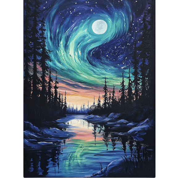 Aurora Borealis Night Canvas Painting/Wall Art,Suitable for Living Room, and any space needing a touch of moonlit magic