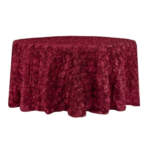 1 Pc, Wedding Rosette Satin 120" Round Tablecloth - Burgundy For Baby Showers, Quinceaneras, Birthday Celebrations & Special Occasion
