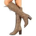 thumbnail image 2 of Leatherette Women Peep Toe Lace Up  Chunky Heel Knee High Boot BE99, 2 of 3