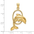 thumbnail image 3 of 14K Yellow Gold Polished Textured Finish Dolphin Jumping Through Hoop Charm Pendant, 3 of 4