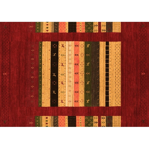 Ahgly Company Indoor Rectangle Abstract Orange Contemporary Area Rugs, 5' x 7'