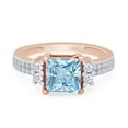 thumbnail image 2 of Princess Cut Simulated Aquamarine CZ & Round Cut White Cubic Zirconia Band Ring In 14k Rose Gold Over Sterling Silver, 2 of 7