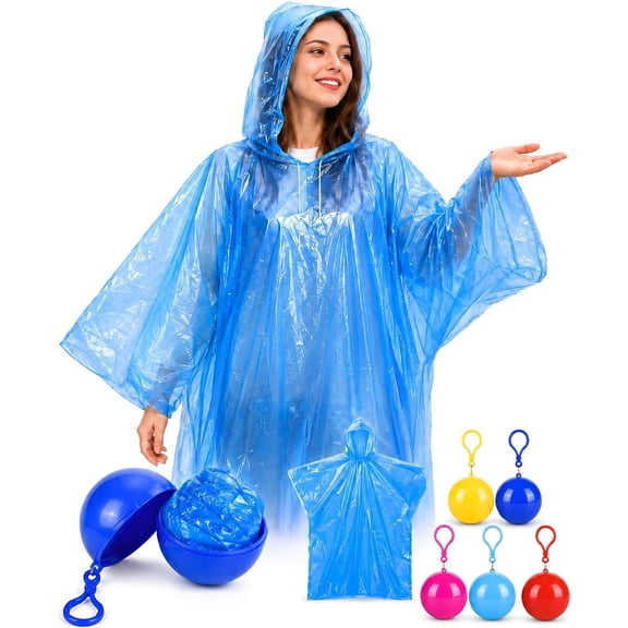 Portable Rain Poncho Ball Keychain Case, Disposable Rain Ponchos for Adults, Compact Emergency Raincoat with Hood for Travel Camping Outdoor Use