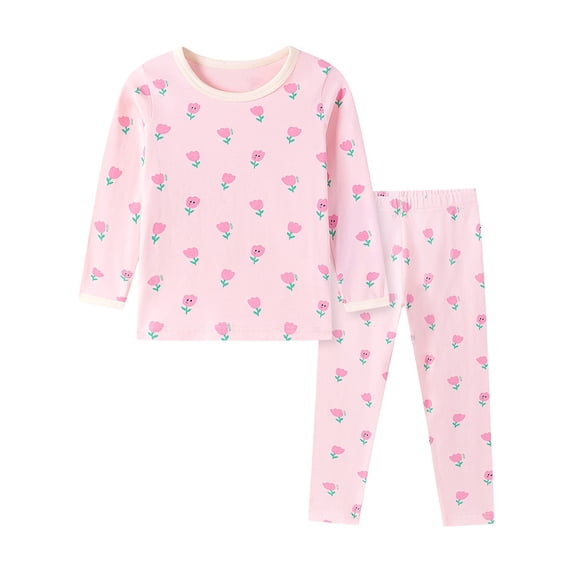 WIBACKER 2-7 Years Toddler and Little Girls' Long Sleeve Pajamas Set Cotton Top and Pants 2 Piece Sleepwear Pjs - Pink Flowers