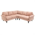 thumbnail image 3 of L-Shaped Sectional Sofa, Modern Upholstered Accent Sofa with Padded Back and Wood Legs Sectional Couch for Living Room Bedroom Apartment, Pink, 3 of 7