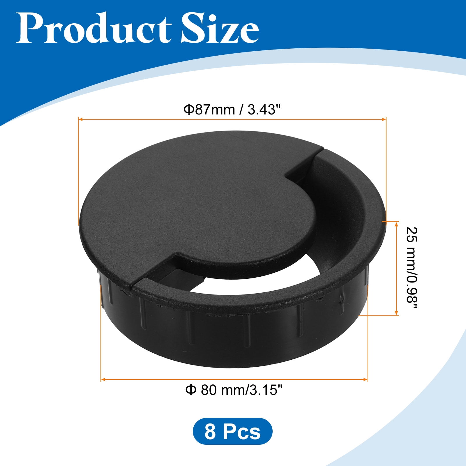 8 Pcs Desk Grommet, 87 Mm/3.43 Inch Cable Wire Grommet Organizer, Black