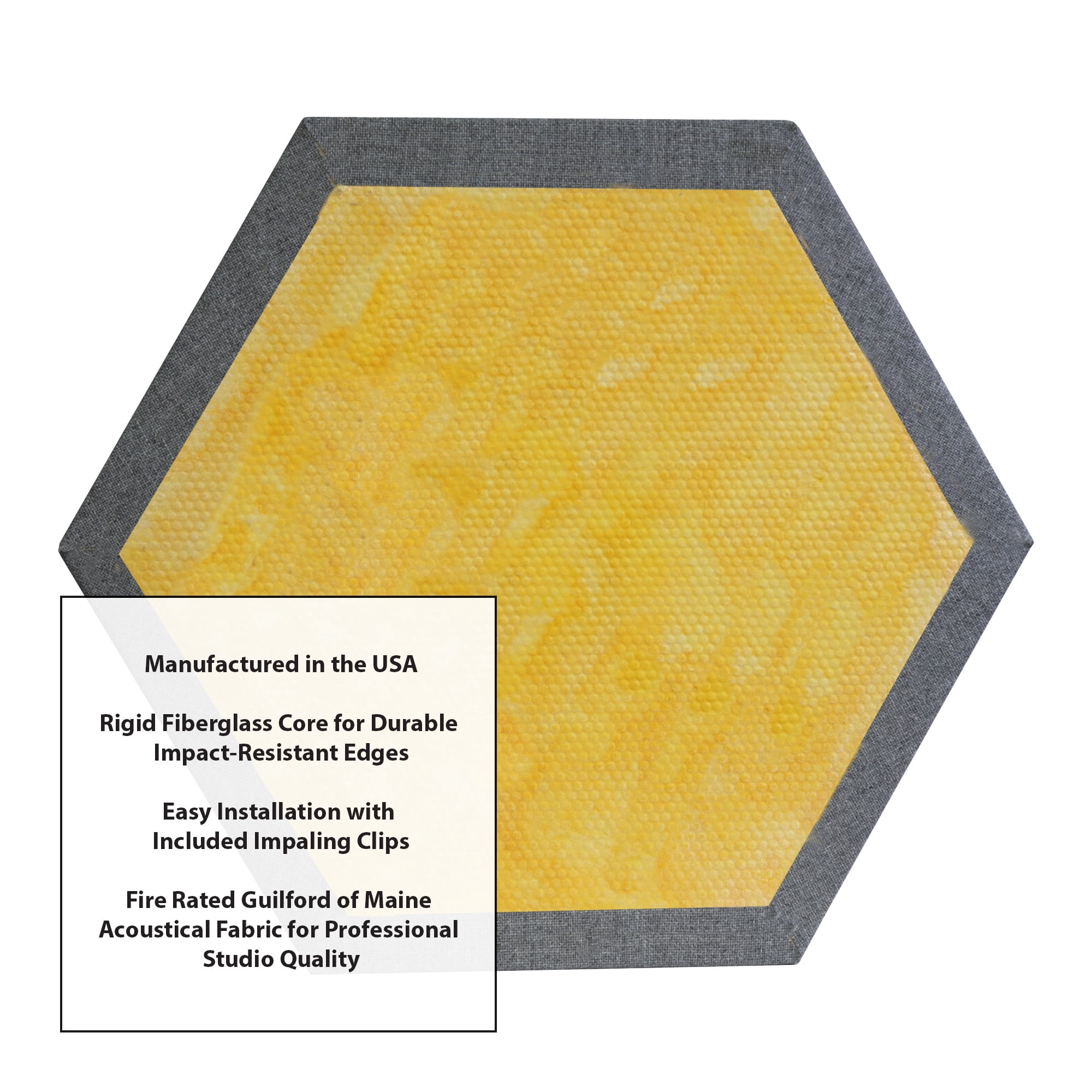 ATS Acoustics Hexagon Acoustic Panel Fire Rated 24" x 2" Sound Absorbing Professional Studio Quality Wall Tile (Charcoal)