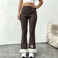 thumbnail image 3 of Ugoldhm Girl's Ribbed Knit Flare Pants Elastic Waist Ruffle Hem Bow Decor Slim Casual Bell Bottom Trousers 0-14Y, 3 of 7