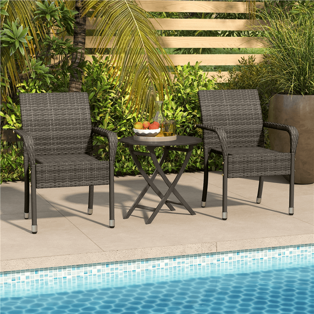 Renwick Outdoor PE Rattan Chair with Armrests and Adjustable Footpads, Set of 2, Gray