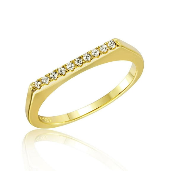 Gold Plated Sterling Silver 925 Stackable Flat Top Clear CZ Ring White Jewelry Female Size 6