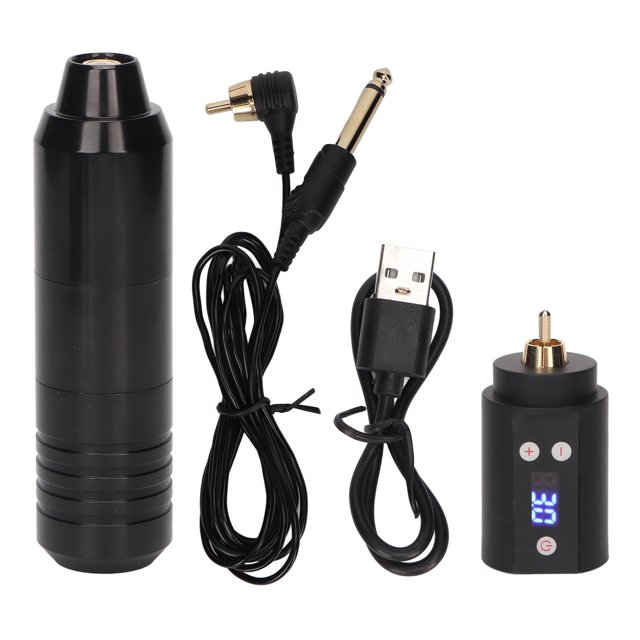 Kit de pluma de tatuaje rotativa de 1500 mAh, cartuchos inalámbricos, interfaz RCA, pantalla LCD, fuente de alimentación recargable por USB, WR 40