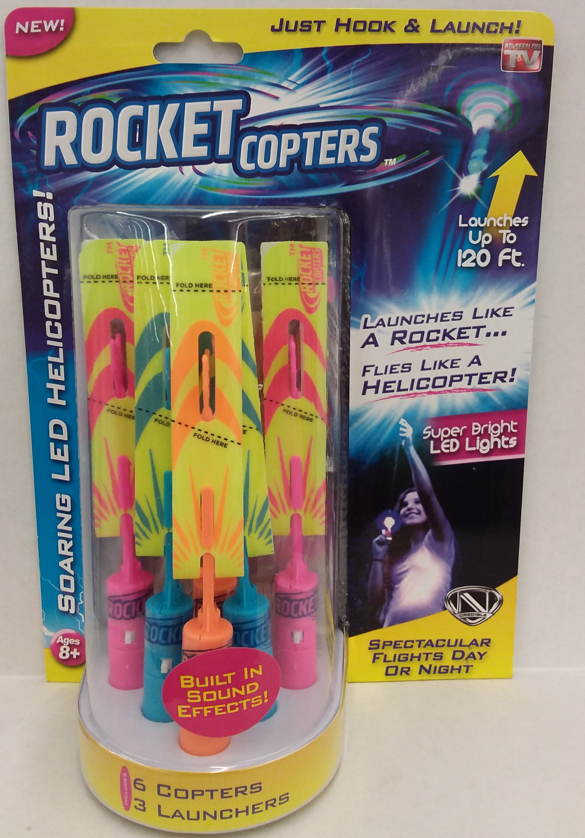 Rocket Copters LED Patriotic Outdoor Toy 6 Copters 3 Launchers ROCKCPTR 