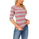 thumbnail image 4 of Camisetas de rayas para mujer Inspire Chic, corte ajustado, mangas de codo, cuello barco, T-shirt M en rosa y gris, 4 of 6
