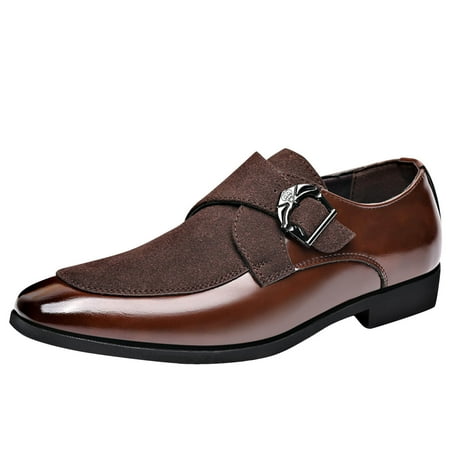 

YLSDL Men s Business Dress Shoes Faux Leather Slip-On Loafer Monk Strap Buckle Wedding Office Shoes Brown 8