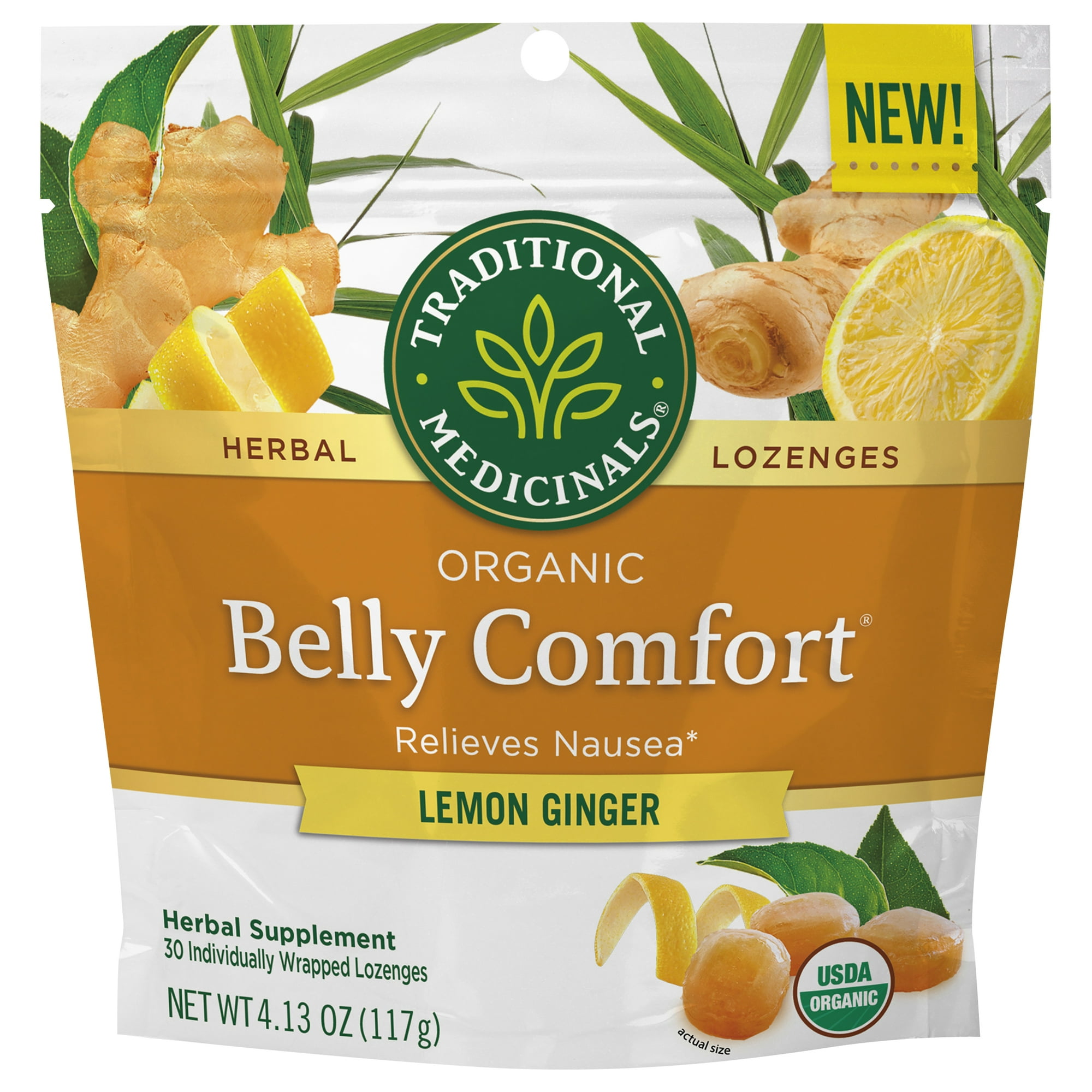 Traditional Medicinals Organic Belly Comfort Lemon Ginger Lozenges, 30 Count