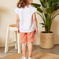 thumbnail image 4 of Fesfesfes Children's Summer Sport 2 Piece Set Girls Round Neck Blouse and Casual Shorts,Lightweight Breathable Outfits for Play,Beach,or School(Orange,7 Years), 4 of 5