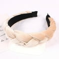 thumbnail image 2 of XASZHN Textured Braided Velvet Wide Headband for Women Solid Color Hair Accessory with Ribbon Detail Beige_001 One Size, 2 of 5