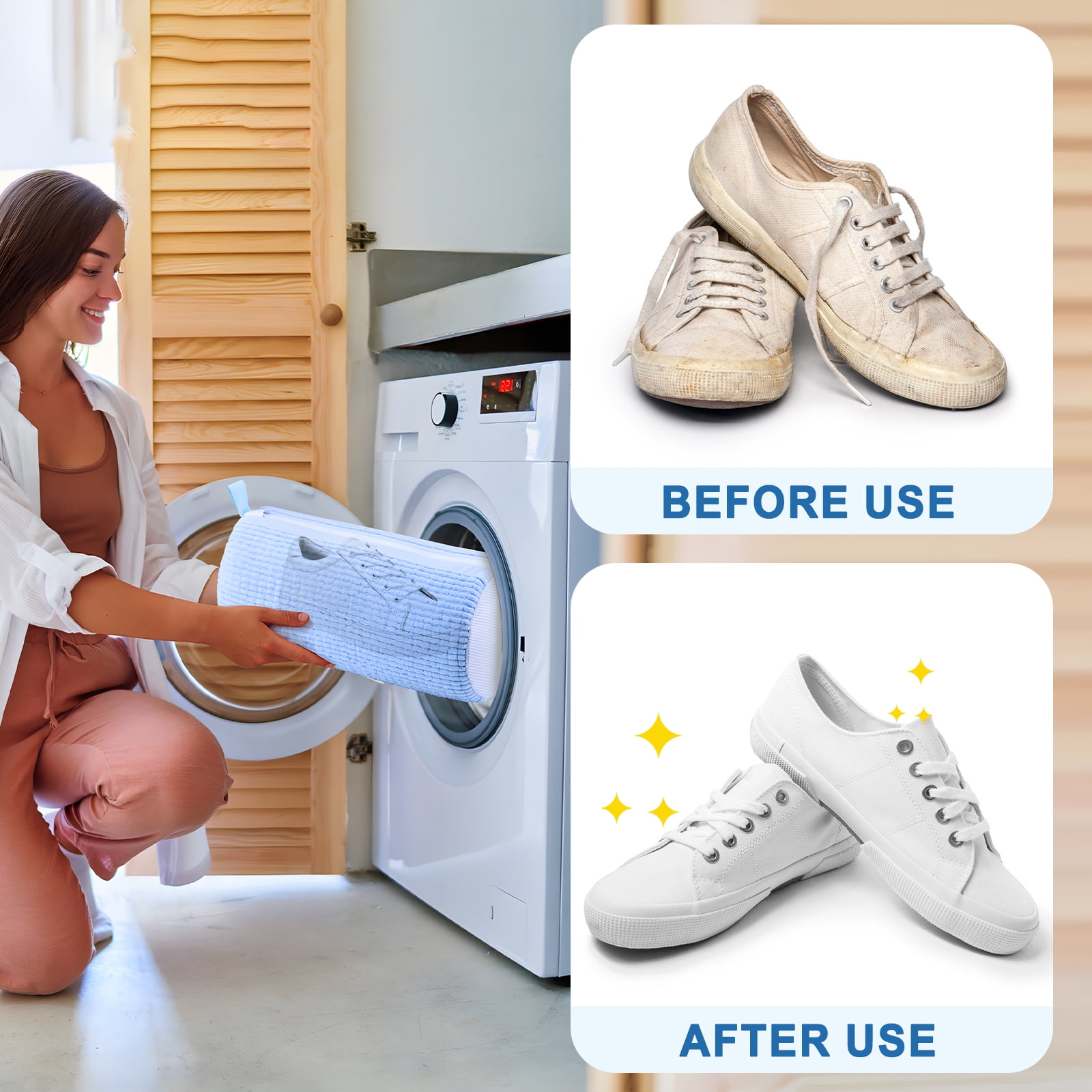 Avoalre Shoe Washing Bag for Washing Machine, Shoe Laundry Bags with Invisible Side Zipper, 360°All Around Cleaning, Upgraded Size for All Shoe Types & Sizes Blue