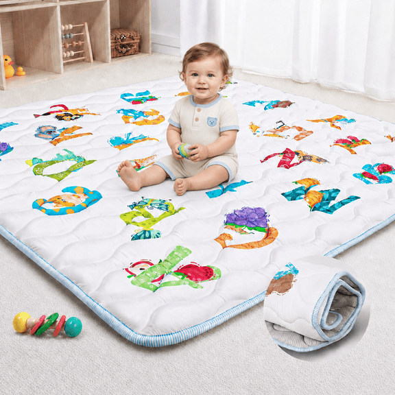 Beavtaens Baby Foam Play Mat, 50"x50" Playpen Mat, Foldable and Washable Crawling Mat for Floor, Thickened & Non-Slip